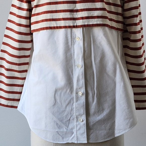 Veronica Beard Cotton Canvas Red Striped Top with White  Blouse SZ L - Picture 5 of 7